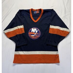 Vintage New York Islanders NHL Hockey Jersey Mens L Blue Orange Sewn SP